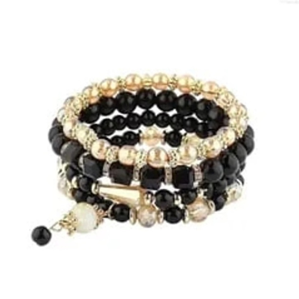 Black Beaded Stack Bracelets